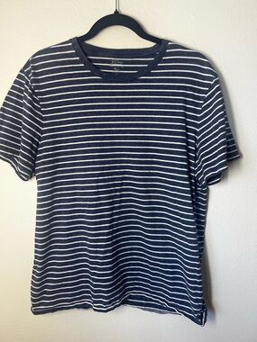 J. Crew Essential Tee Large Navy White Striped Heathered 100% Cotton T-Shirt